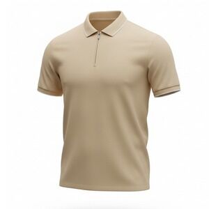 Murano Mens Polo Shirt Quarter Zip Tan Liquid Luxury 100% Cotton Casual 2XT